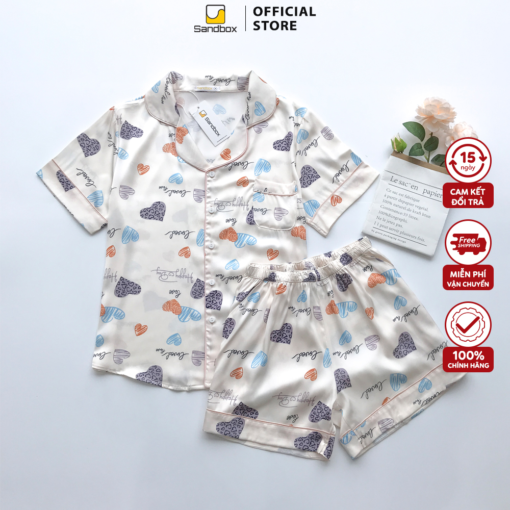 Đồ Bộ Nữ Mặc Nhà Pijama SANDBOX Thiết Kế Quần Đùi Áo Cộc Chất Lụa Satin Nhật Mềm Mịn