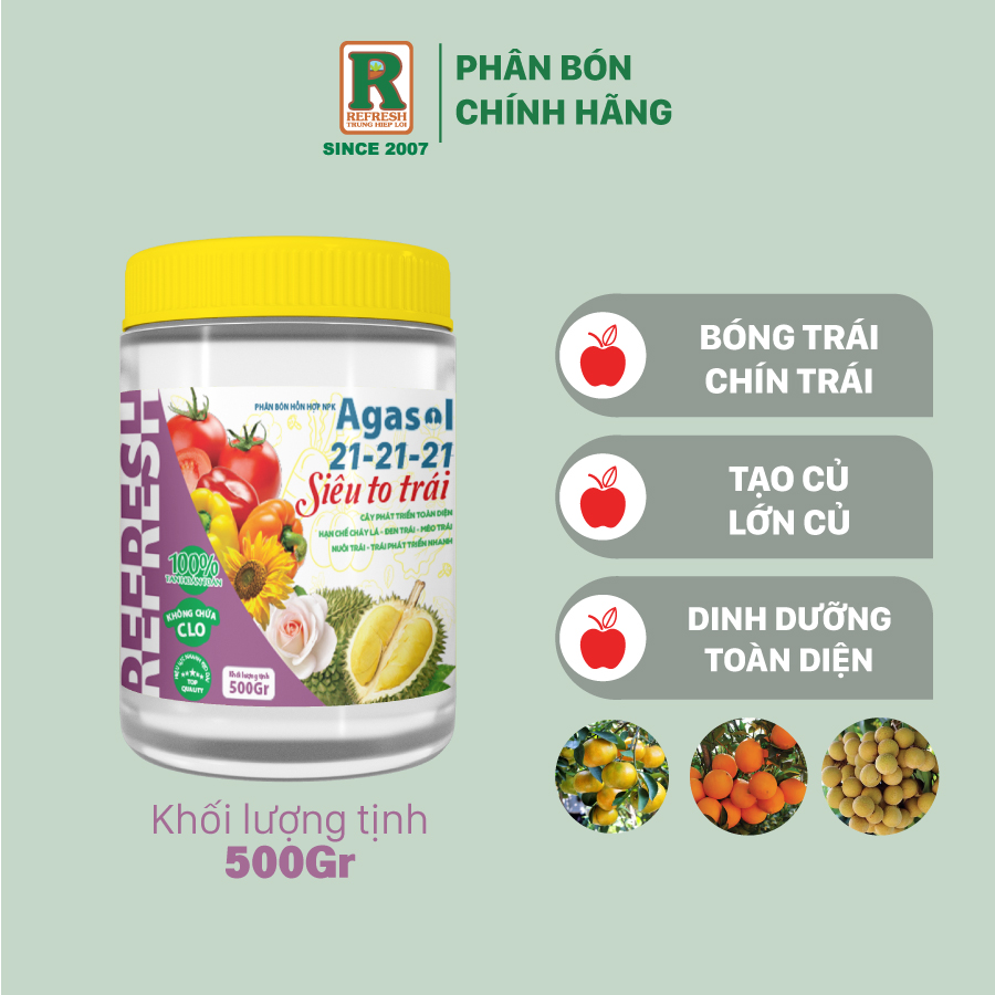 Phân bón lá agasol 21-21-21 + te siêu to trái - nuôi trái toàn diện, trái phát triển nhanh, dinh dưỡng đồng đều