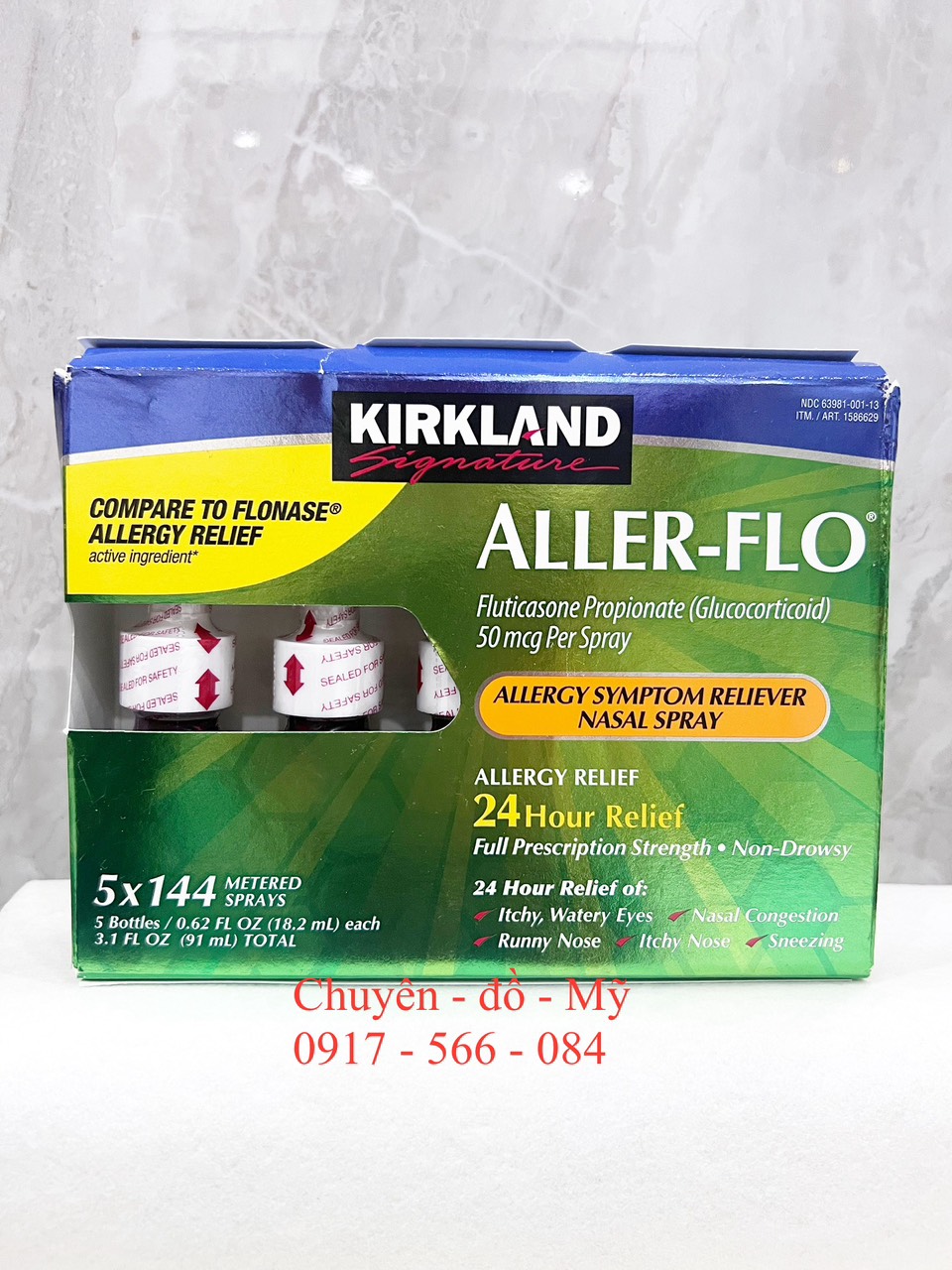 Date T4/2027_ 5 chai Xịt mũi Aller Flo hiệu Kirkland mẫu mới 144 liều xịt của Mỹ