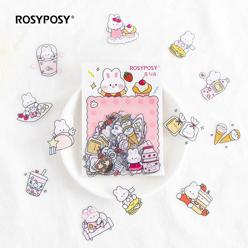 Sticker (hình dán) thỏ trắng rosy posy