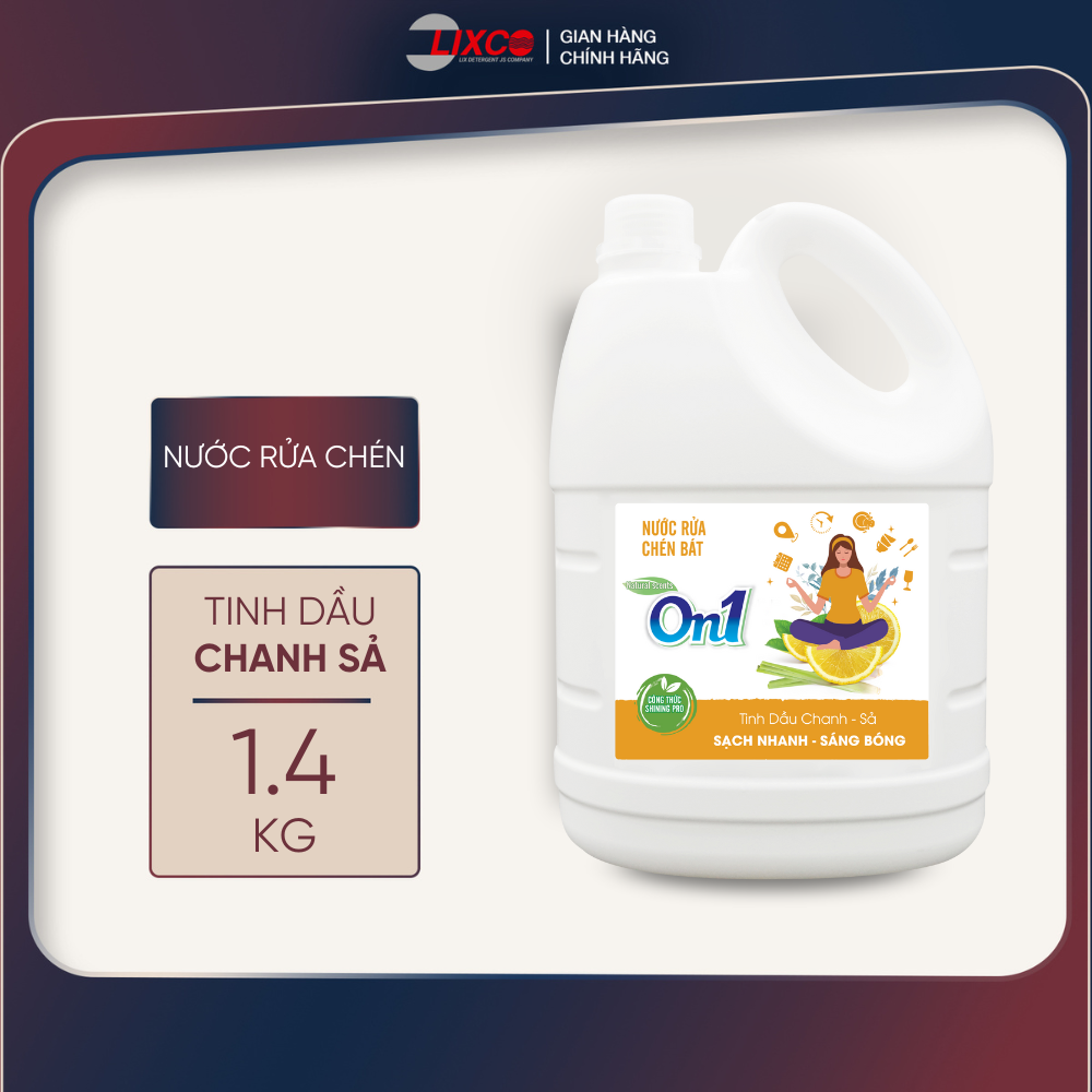 Nước rửa chén On1 hương chanh sả 1.4kg, gel rửa bát sạch bóng vết dầu mỡ N5202 - Lixco Việt Nam