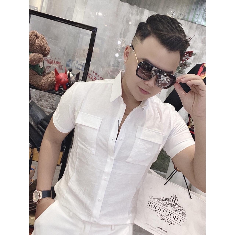 Siêu phẩm sơ mi nam cộc tay chất đũi siêu mát - phối 2 túi ngực cực đẹp !!