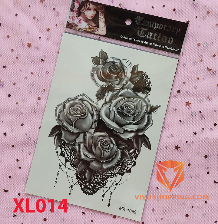 Hình xăm dán hoa hồng đen - Tặng hình xăm dán mini