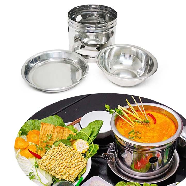 [HCM]Nồi Lẩu Một Người Inox Kèm Bếp Cồn