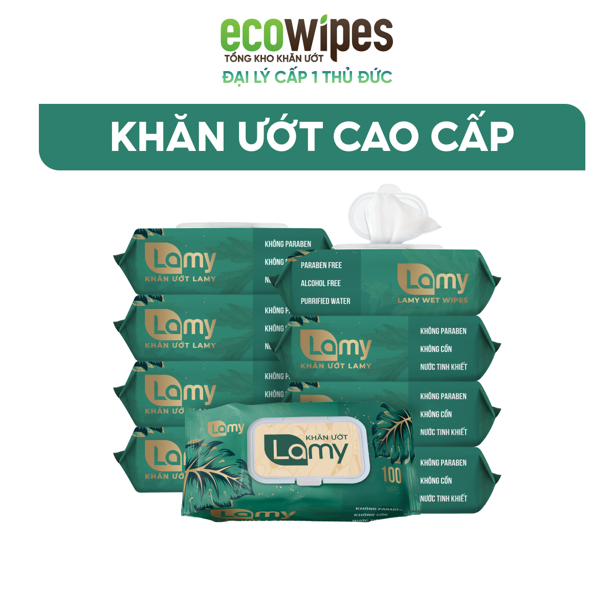 TỔNG KHO THỦ ĐỨC_Thùng 10 gói khăn ướt Lamy gói 100 tờ không mùi dùng được cho trẻ sơ sinh