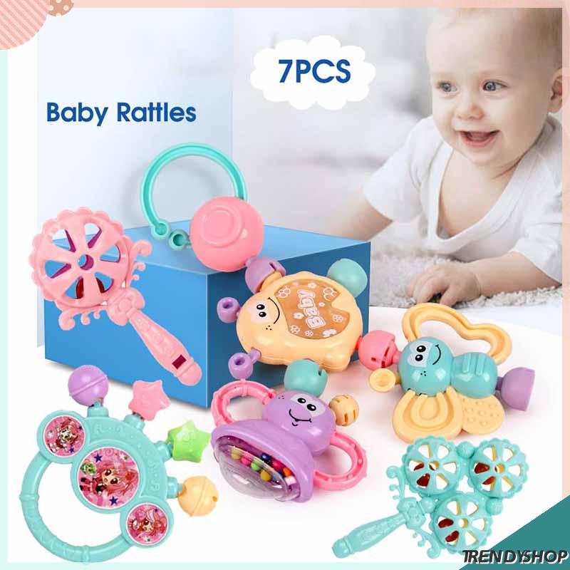 7PCS Baby Rattles Set Baby Rattles Toys Silicone Teether Rattles Hand