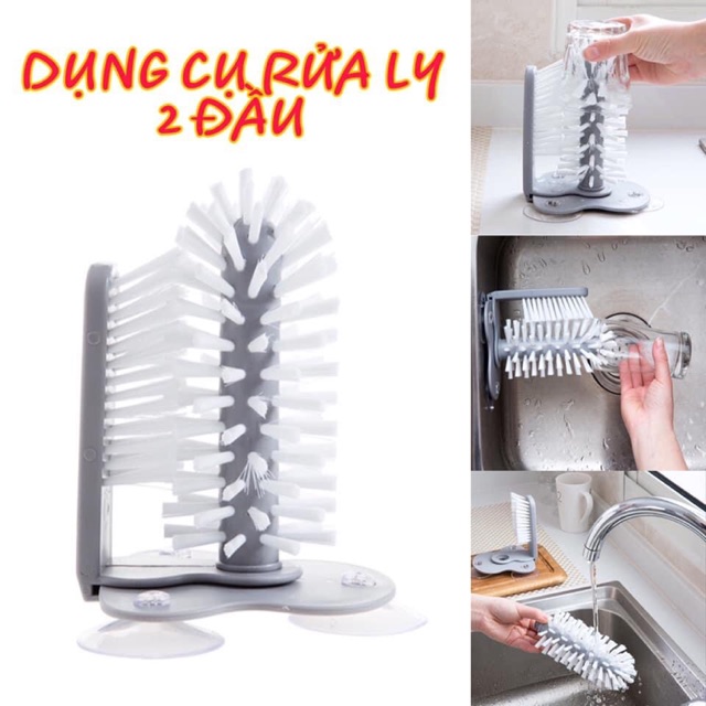 Dụng cụ rửa ly 2 đầu xếp gọn Dụng cụ cọ chà rửa ly 2 mặt thông minh để bàn hoặc gắn tường tiện lợi - Cọ rửa ly chất lượng