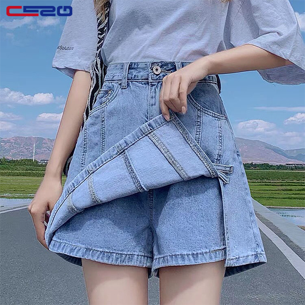CESQ MớI Quần Short Jean Chữ A Phong CáCh Retro HàN QuốC Size LớN