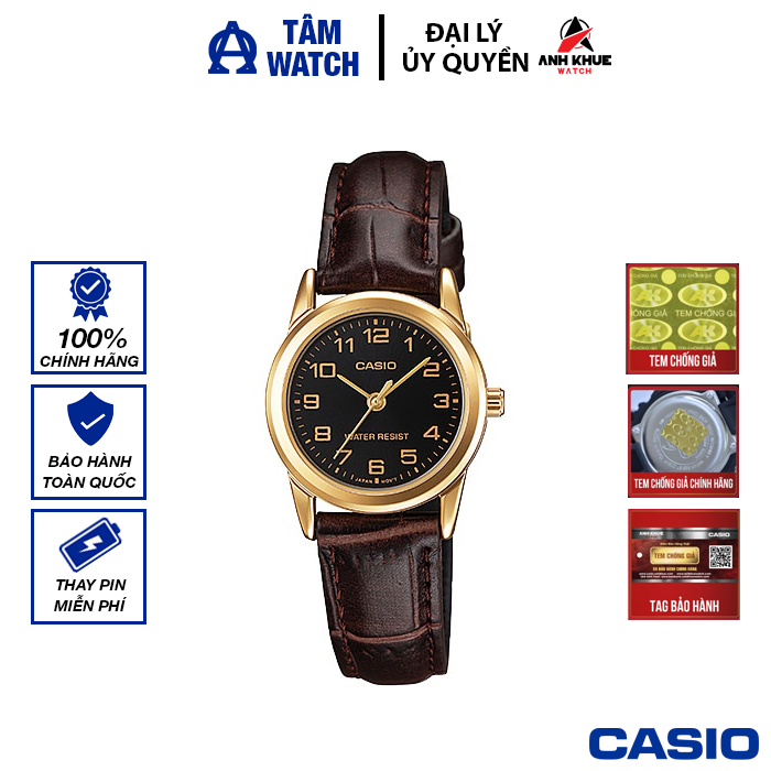 Đồng hồ nữ dây da casio standard chính hãng anh khuê ltp-v001gl-1budf
