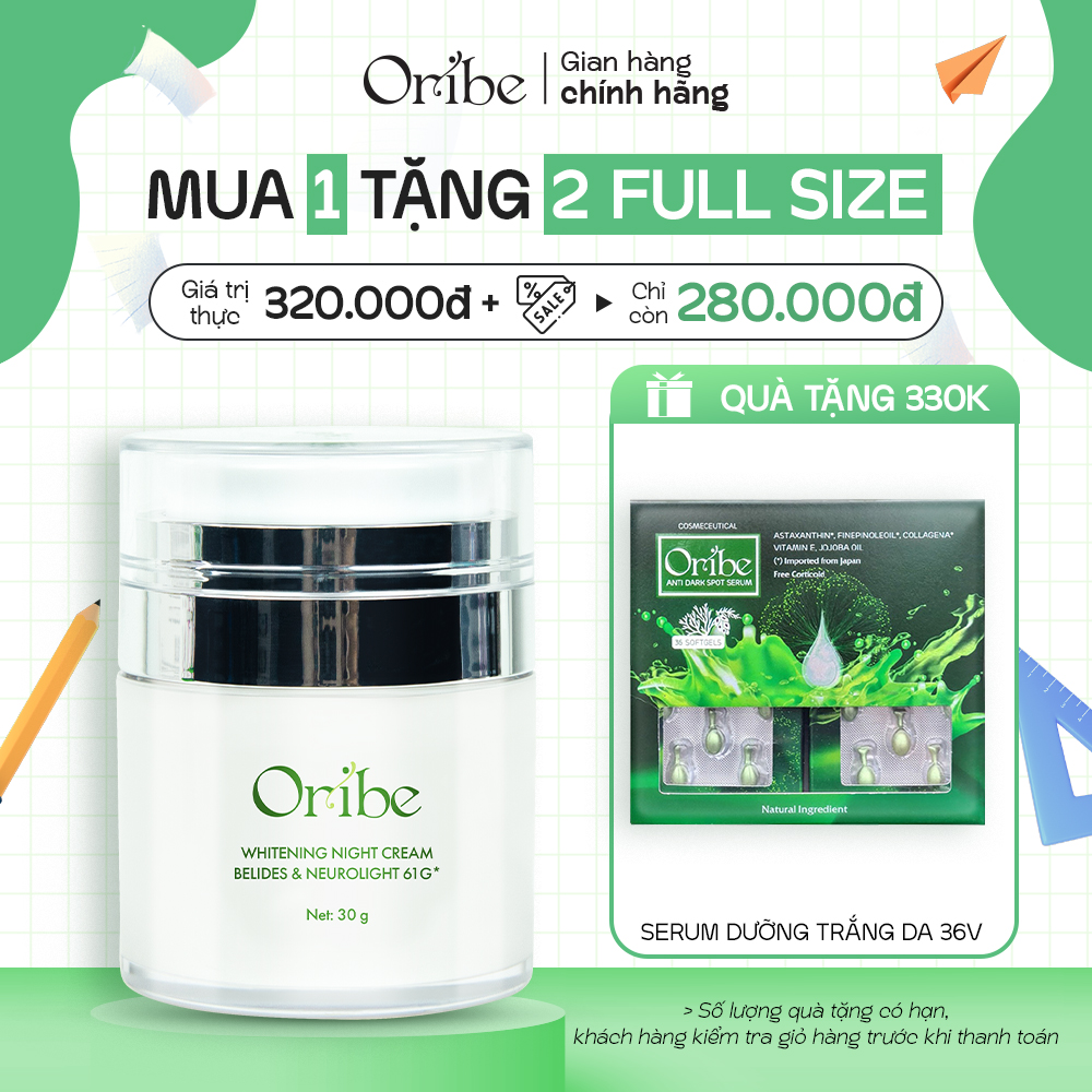 Bộ đôi kem dưỡng trắng da ngày và đêm oribe - giúp dưỡng ẩm, trắng da, chống lão hóa, mờ nám, chống nắn 30g/hủ