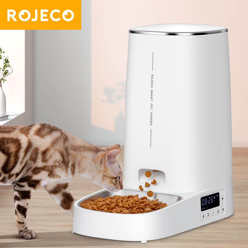 ROJECO 4L Bộ nạp thức ăn cho mèo tự động Nút Bộ nạp tự động thông minh cho chó mèo Điều khiển nút Bộ nạp cho thú cưng Phụ kiện máy phân phối thức ăn cho mèo