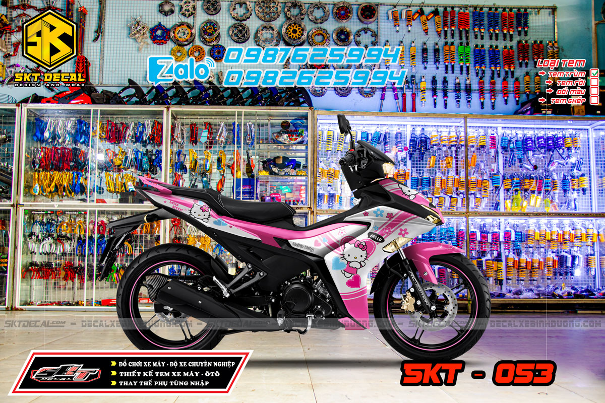 tem trùm exciter 155 trắng hồng hellokitty