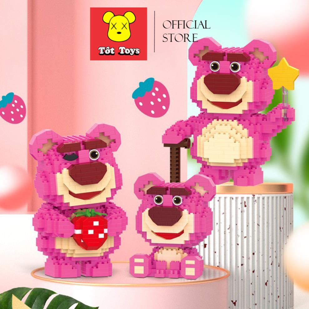 Bộ đồ chơi lắp ráp mini gấu dâu Lotso Miniso lego gấu hồng dâu tây