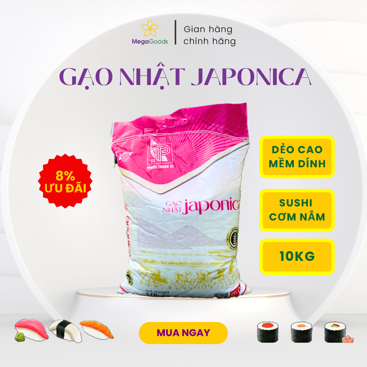 [Chính Hãng] TÚI 10KG - Gạo Nhật JAPONICA, siêu dẻo hạt tròn ngon cho món nhật.