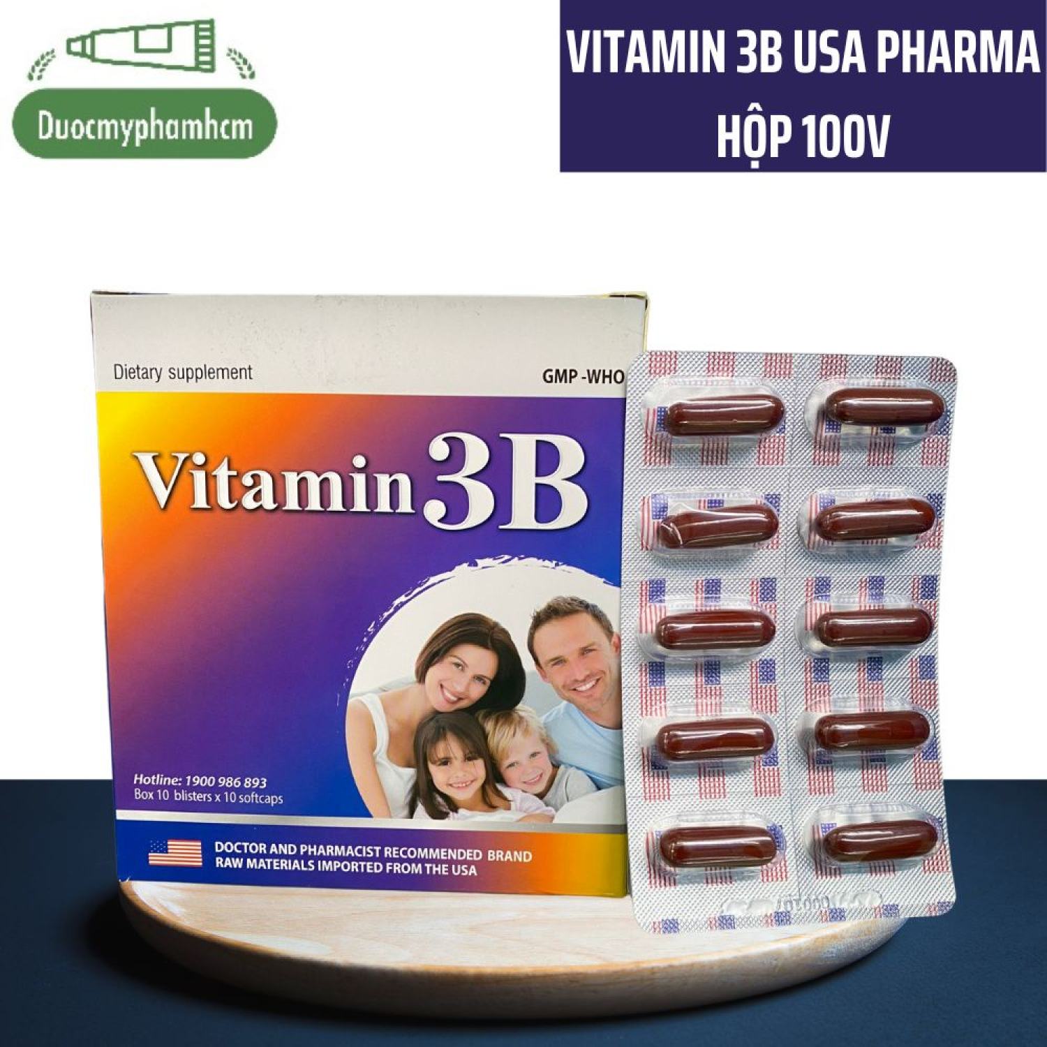 VITAMIN 3B bổ sung Vitamin (B1, B6, B12) USApharma - Hộp 100 viên