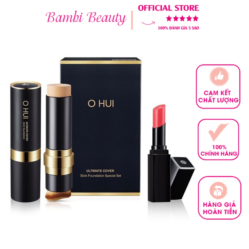 Set Kem Nền Dạng Thỏi Ohui Ultimate Cover Stick Foundation Special Set Tặng Kèm Son Chính Hãng Hàn Quốc