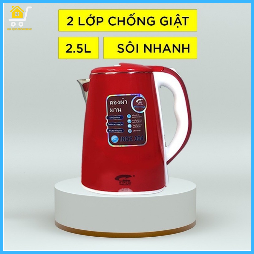 Ấm siêu tốc thái lan 2 lớp đun sôi cực nhanh, tiện dụng.