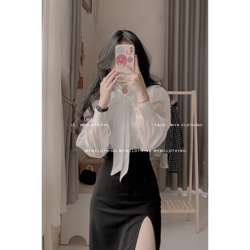 Áo sơ mi nữ thắt nơ hai lớp xịn xò áo sơ mi kiểu cổ nơ tiểu thư cá tính 💖 hàng loại 1💖 - áo sơ mi nữ kiểu hàn quốc bánh bèo tiểu thư đẹp cổ nơ tay nút ngọc
