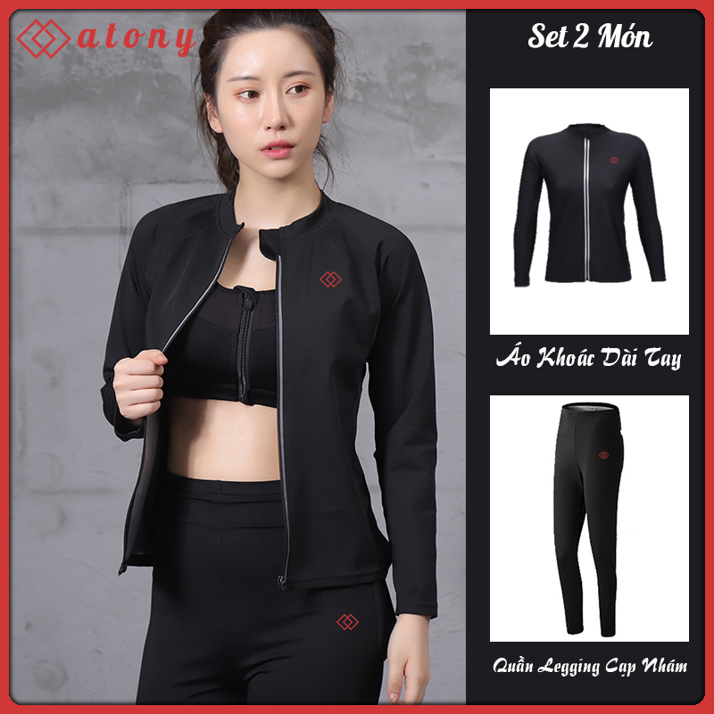 Bộ Quần Áo Giảm Mỡ Bụng ATONY, Bộ Quần Áo Sinh Nhiệt Giảm Mỡ Bụng Chính Hãng - Set 2 Áo Khoác Dài Tay + Quần Giảm Mỡ