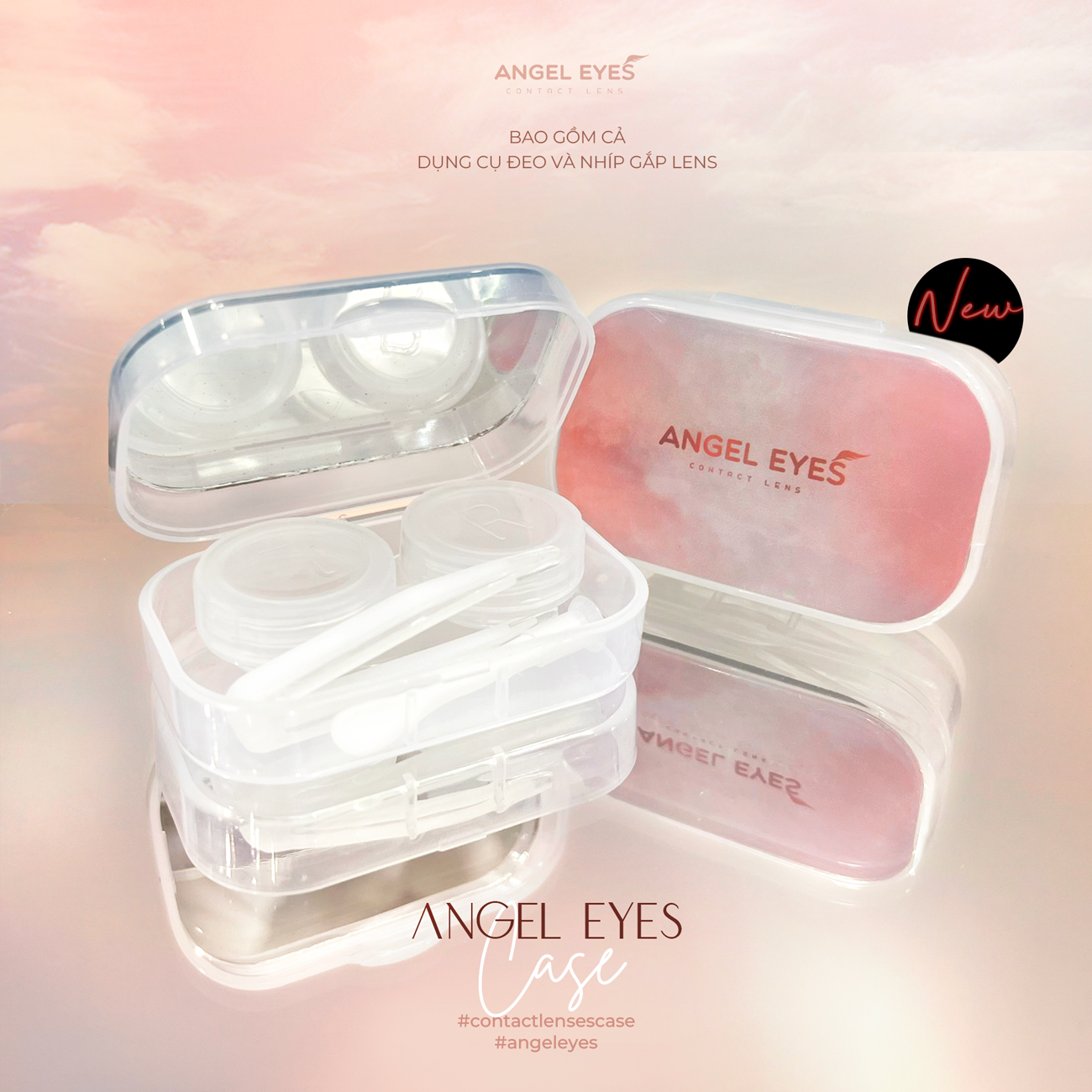 [Giá tốt] Khay đựng lens và bộ dụng cụ đeo lens tặng kém hiệu Angel Eyes