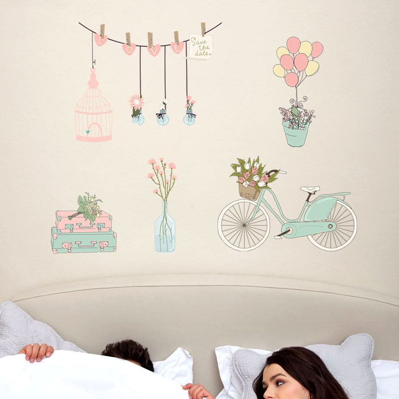 ]Decal dán tường xe đạp và hoa Sticker Tranh Dán Tường SK7159- Flowerdecal