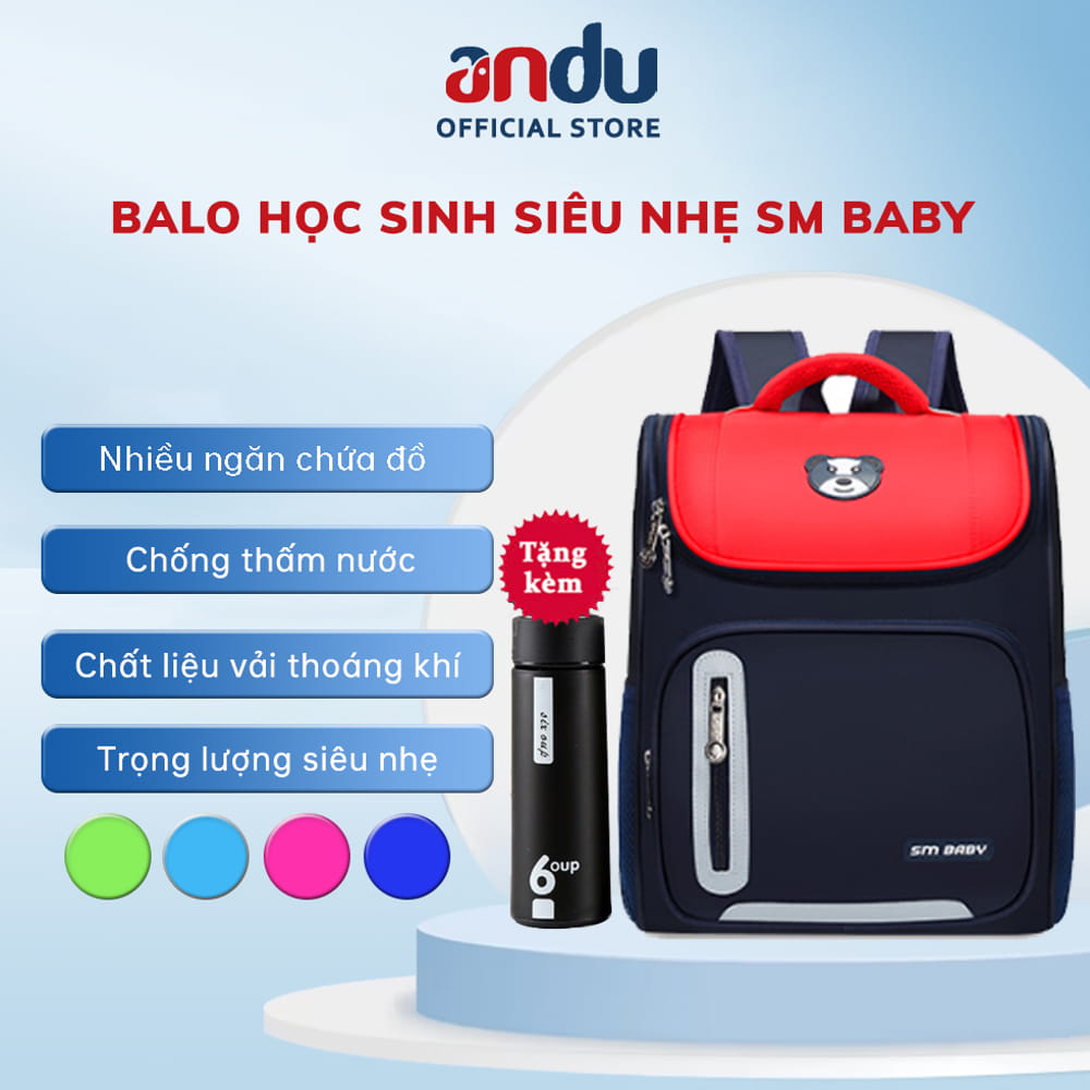 Balo chống gù cho bé không thấm ướt balo nhiều ngăn thông minh SM BABY