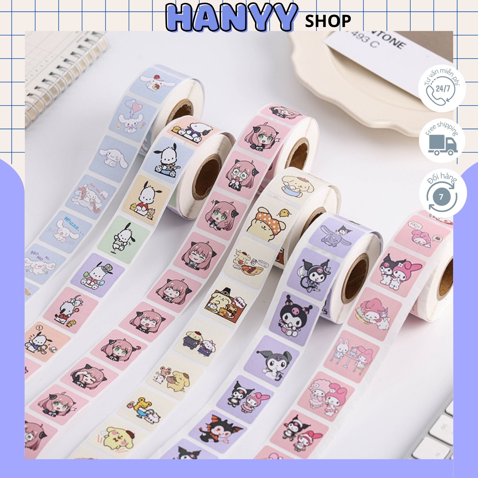 Cuộn 500 tem nhãn dán sticker, miếng dán decal thank you 500 cái/1 cuộn