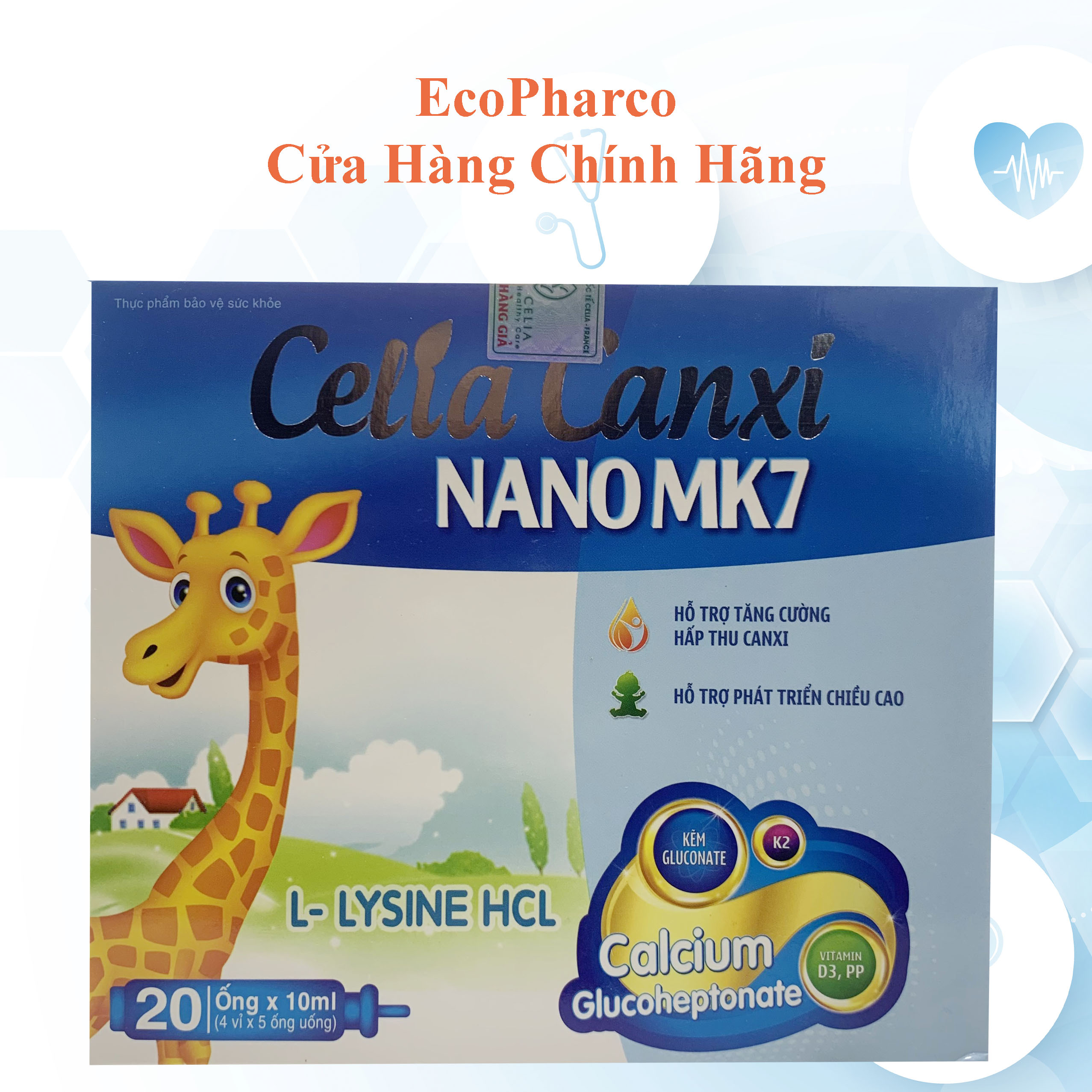 Celia Canxi Nano Mk7 phát triển chiều cao, kích thích ăn ngon, cho xương chắc khoẻ chống còi xương, loãng xương – hộp 20 ống