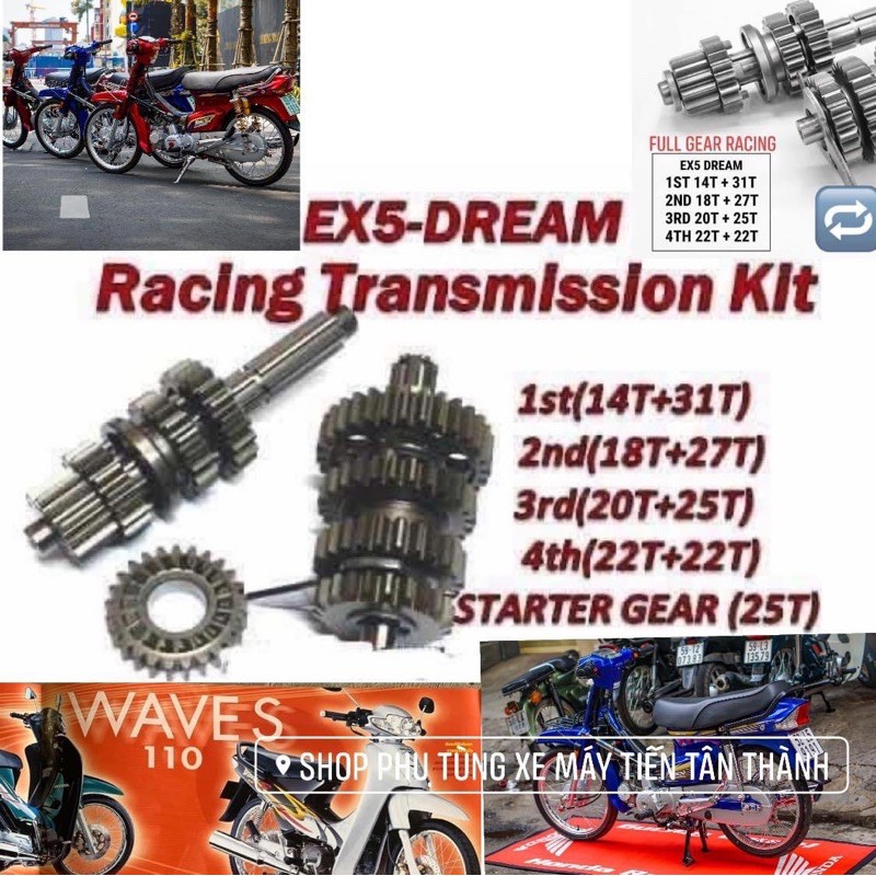 BỘ 4 SỐ ĐẤU SUM RACING ĐỘ XE  DREAM WAVE  KÈM NHÔNG ĐẠP 81 ( GEAR SET )