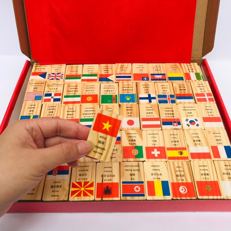 Đồ chơi bộ Domino lá cờ 100 quốc gia Đồ chơi gỗ thông minh