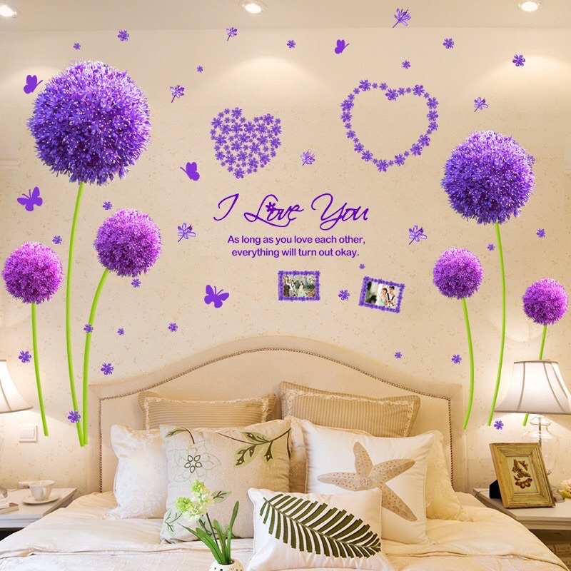 Decal dán tường tú cầu tím trang trí phòng khách, phòng ngủ