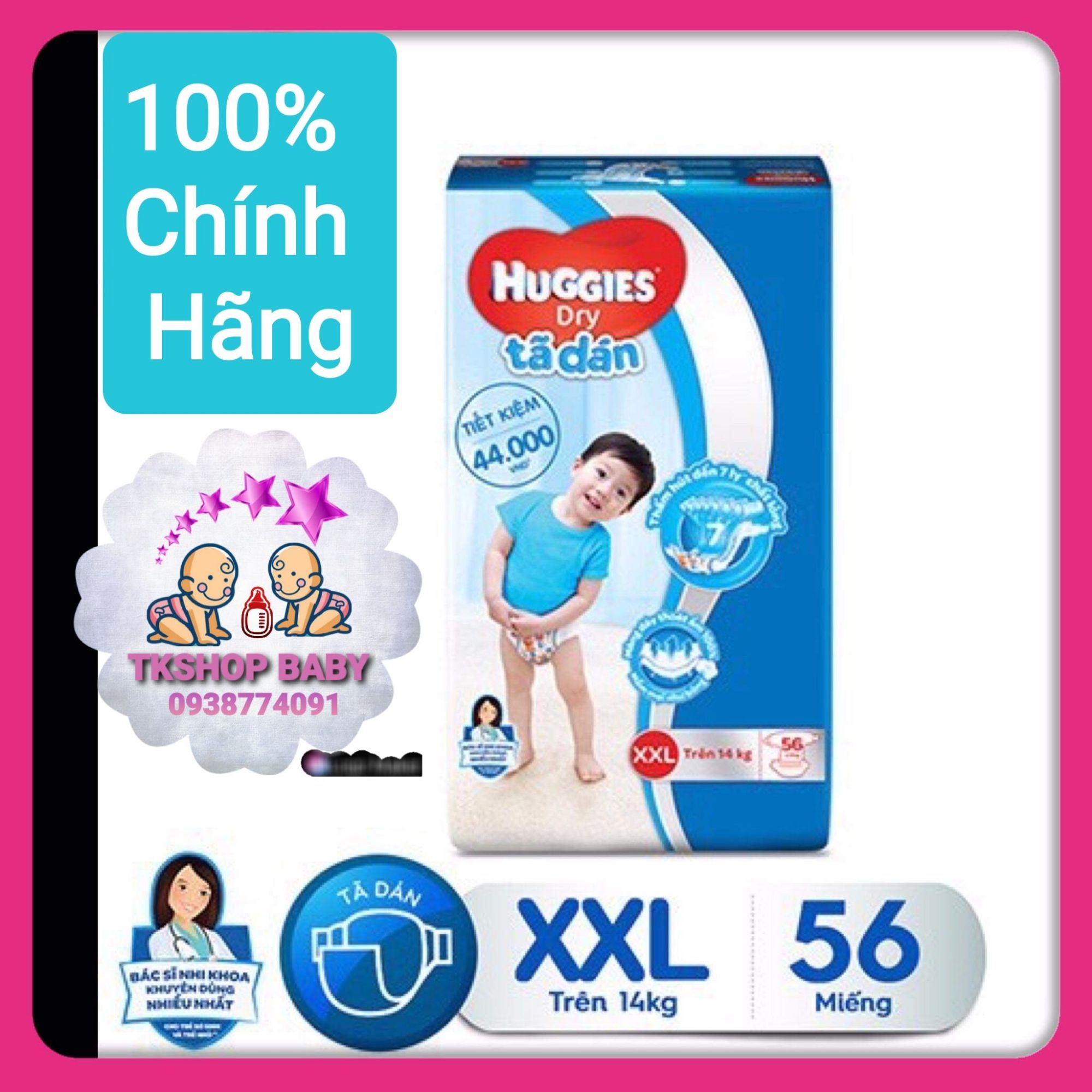 **KÈM MÃ GIẢM**TÃ DÁN HUGGIES SIZE XXL 56 MIẾNG