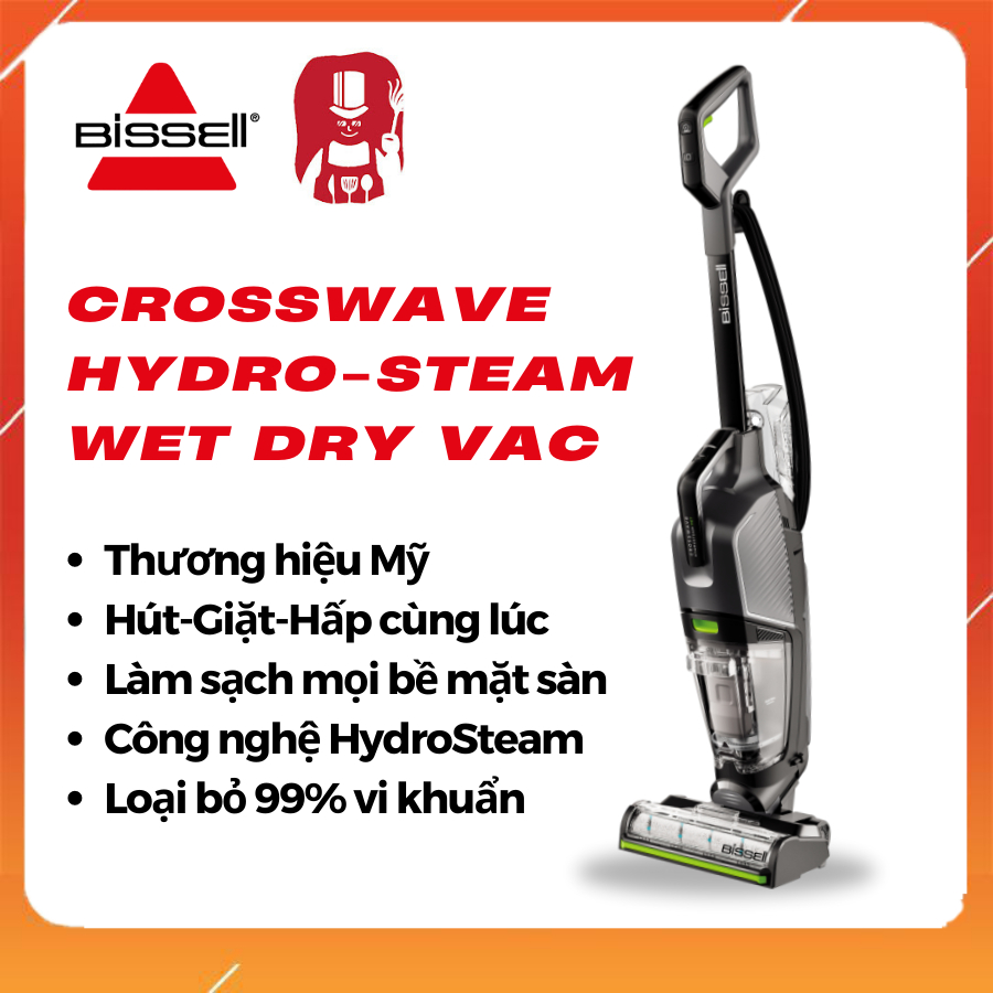 Bissell CrossWave HydroSteam Wet Dry Vac _ Máy hút bụi và lau nhà, có tính năng hấp hơi nước làm sạch đa năng tiệt trùng