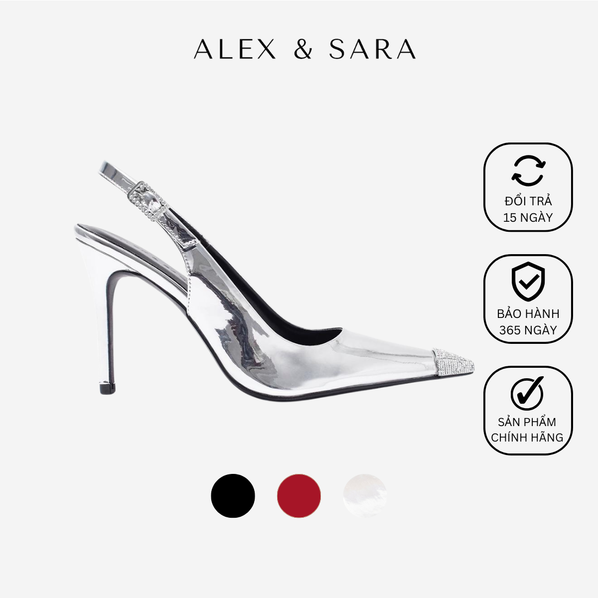 Giày cao gót nữ Slingback, mũi nhọn phối đính đá độc đáo, thời trang, thiết kế mũi nhọn gót nhọn | ALEX & SARA - AL405