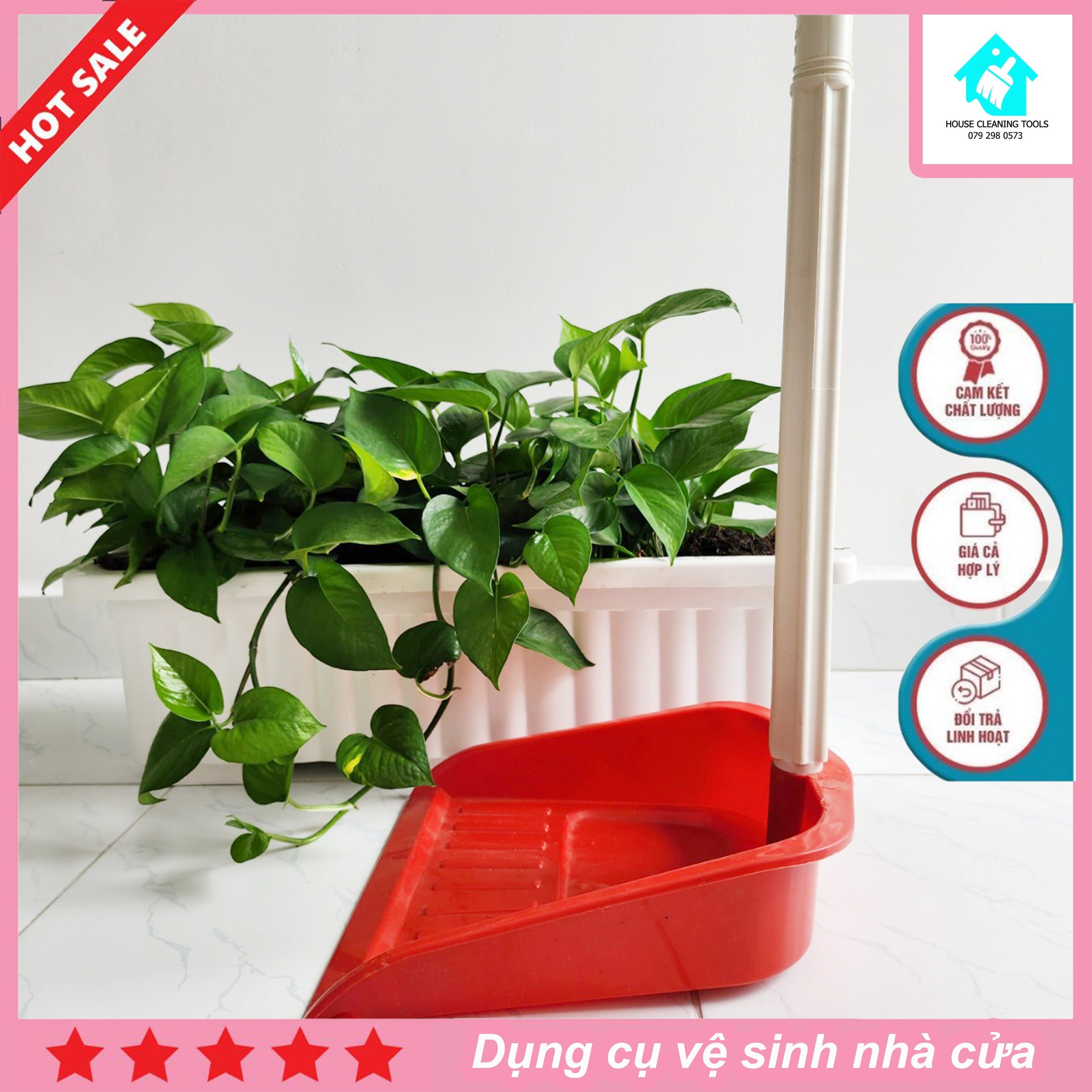 Ky hốt rác nhựa cán dài, cây hốt rác dài, xẻng hốt rác