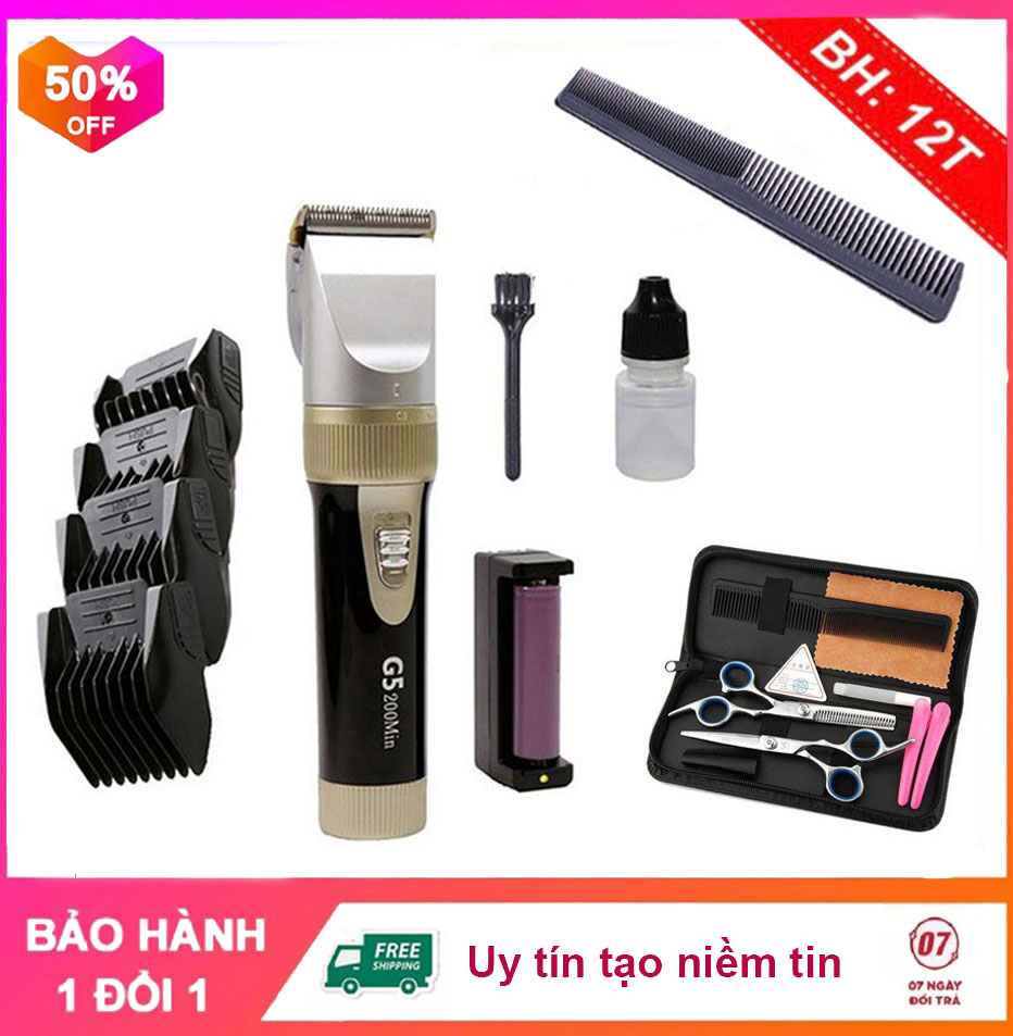 Tông Đơ Cắt Tóc Chuyên Nghiệp G5 Pin 1500 mAh TẶNG Bộ Kéo Cắt Tóc Sang Trọng (Có Bao Da Đựng kéo)