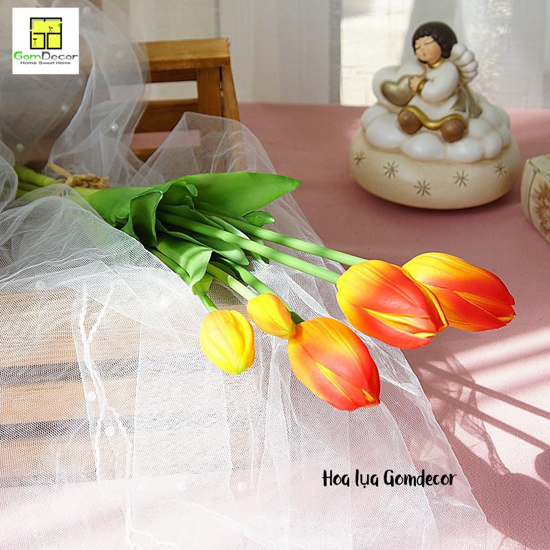 Hoa tulip cao su đẹp như hoa thật hoa lụa cao cấp