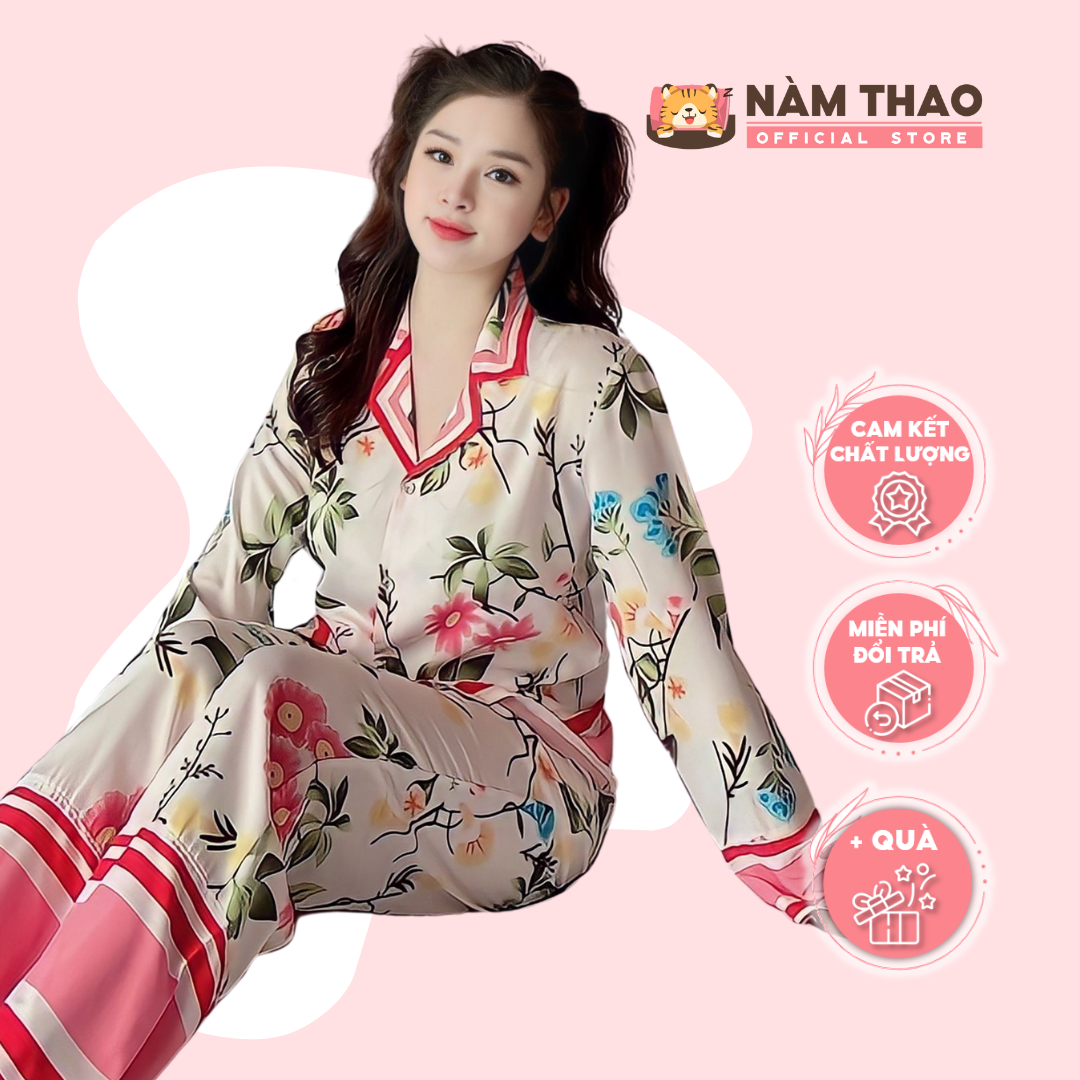 Bộ nữ mặc nhà pyjama lụa mango - xả kho giá rẻ - size : 40kg - 62kg | nàm thao - nt104