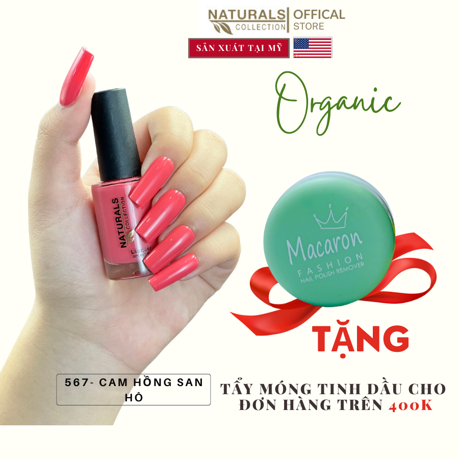 Sơn dưỡng thành phần hữu cơ phục hồi móng yếu, hư tổn USA NATURALS COLLECTION màu cam hồng san hô - 7.5ml - 567