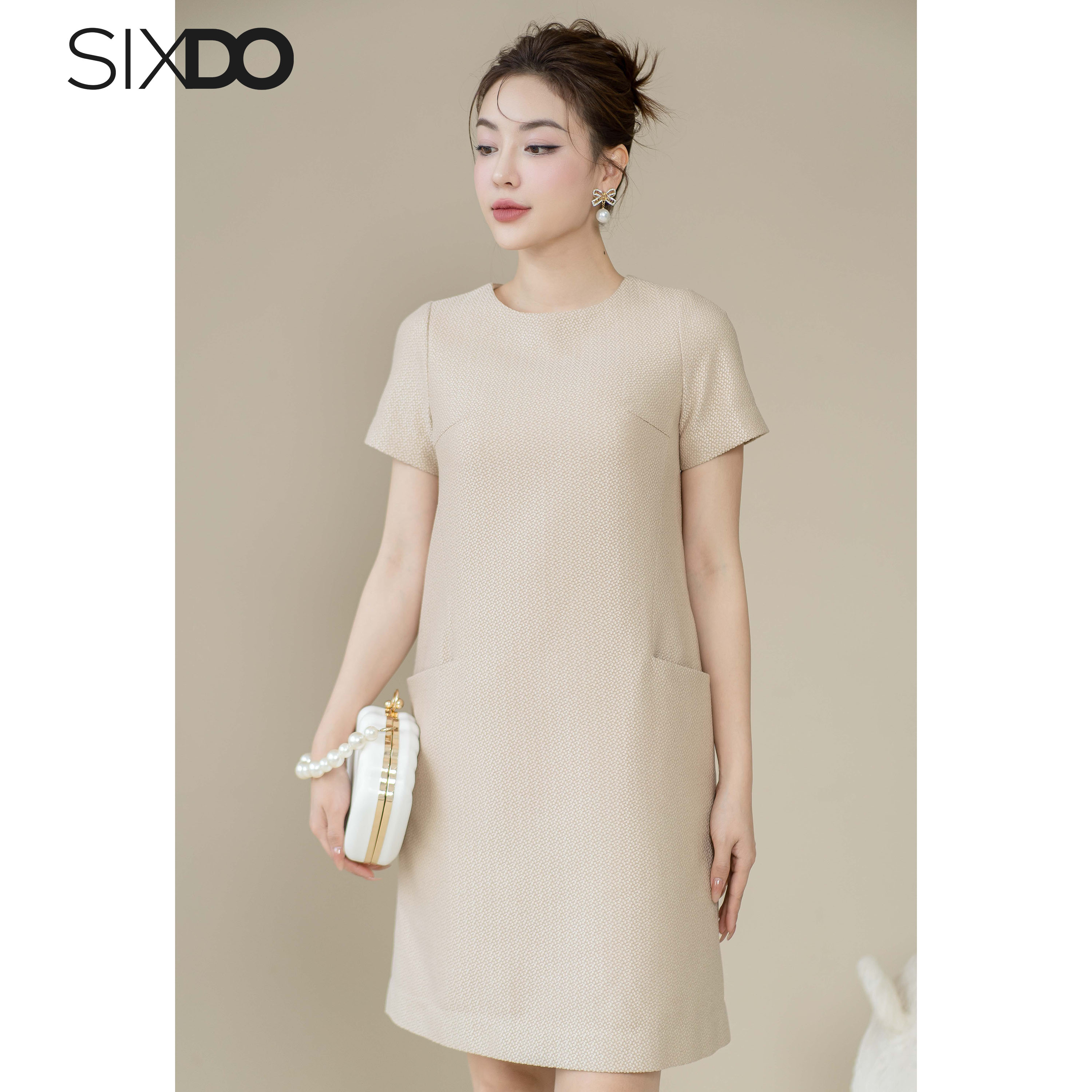 Đầm dệt thoi dáng suông cổ tròn SIXDO