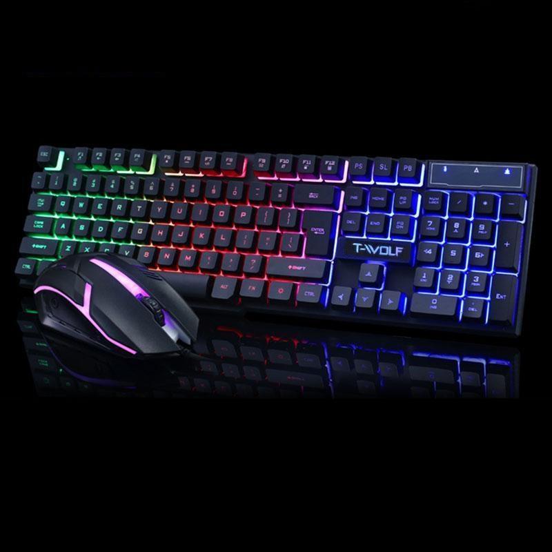 Combo bàn phím và chuột giả cơ t-wolf tf200 bộ bàn phím giả cơ và chuột game dành cho game thủ t-wolf tf200 led 7 màu