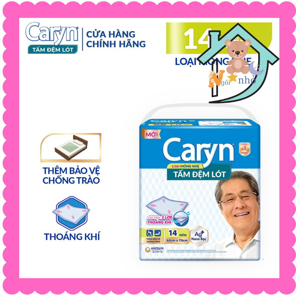 Miếng đệm lót caryn siêu thấm 14 miếng bảo vệ chống tràn 60x70cm cho người già va mẹ sau sinh