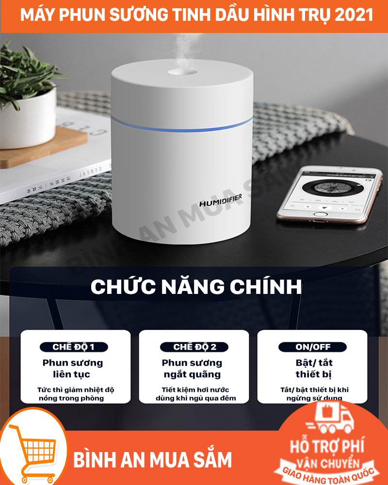 Máy Phun Sương Tinh Dầu 2021 - Thể Tích 300ml, Diện Tích Phun 20-30m2 - Nhiều Chế Độ Tùy Chọn - Sử Dụng Cổng Usb