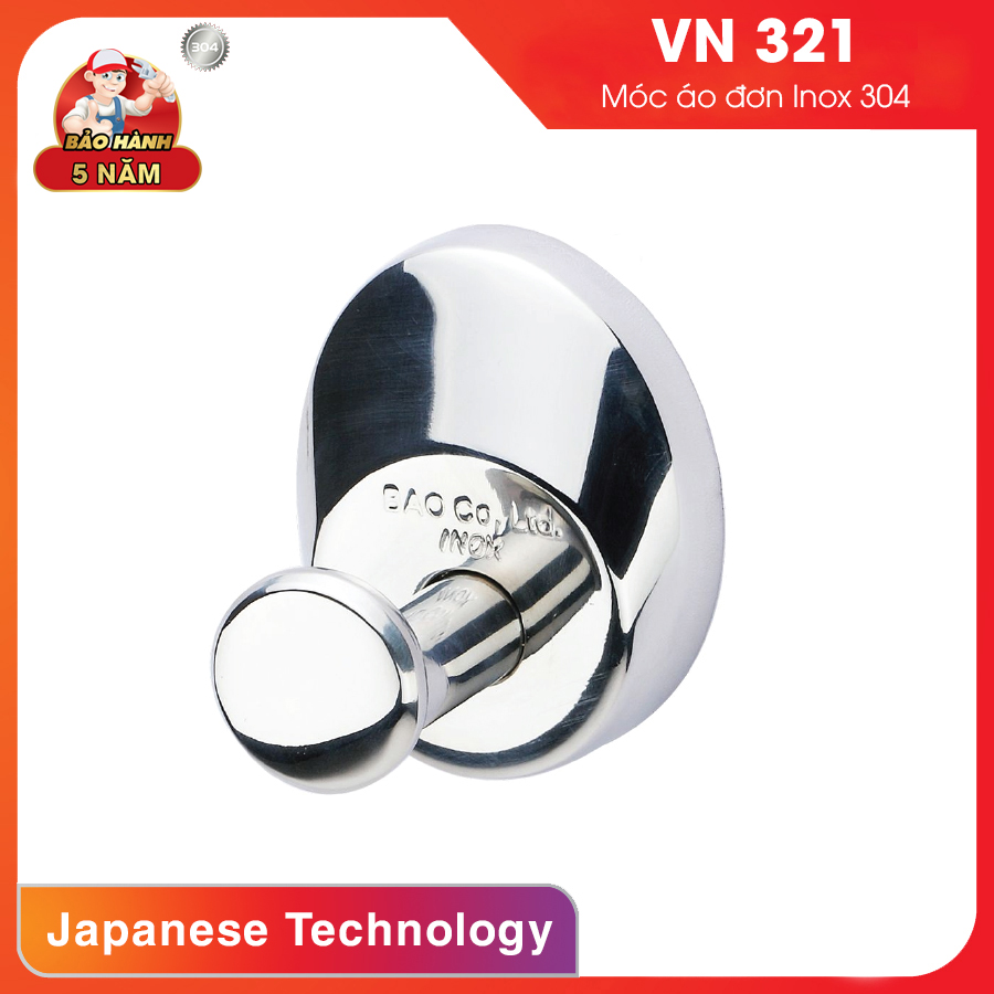 Móc áo đơn inox 304 cao cấp - vn 321