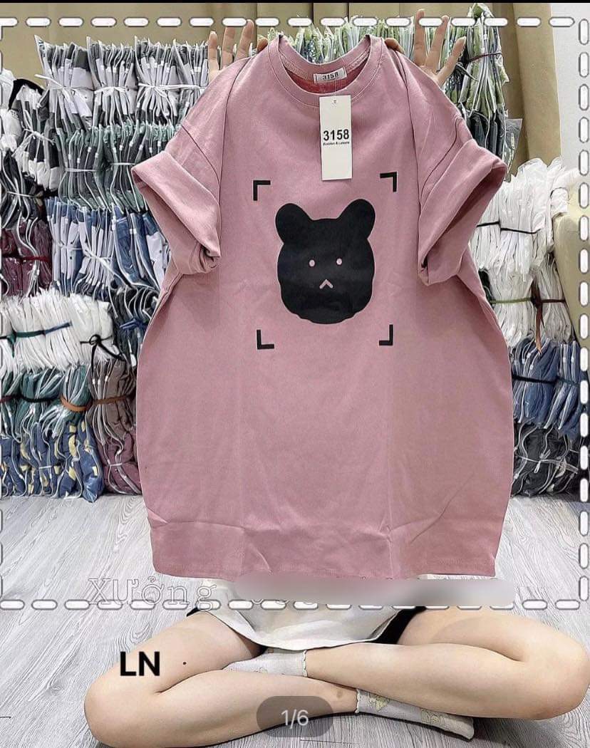 Áo thun 3158 Cotton khô Áo thun nữ form rộng Quảng châu hình gấu / Áo thun form rộng
