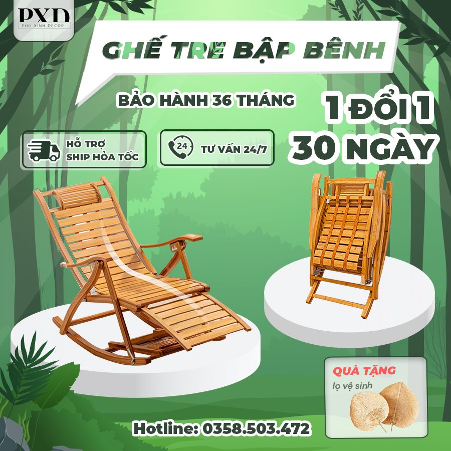 Ghế Tre bập bênh thư giãn, Ghế bập bênh, ghế tre thư giãn chất liệu tre tự nhiên, gấp gọn tiện lợi, Ghế mây bập bênh bảo hành 36 tháng