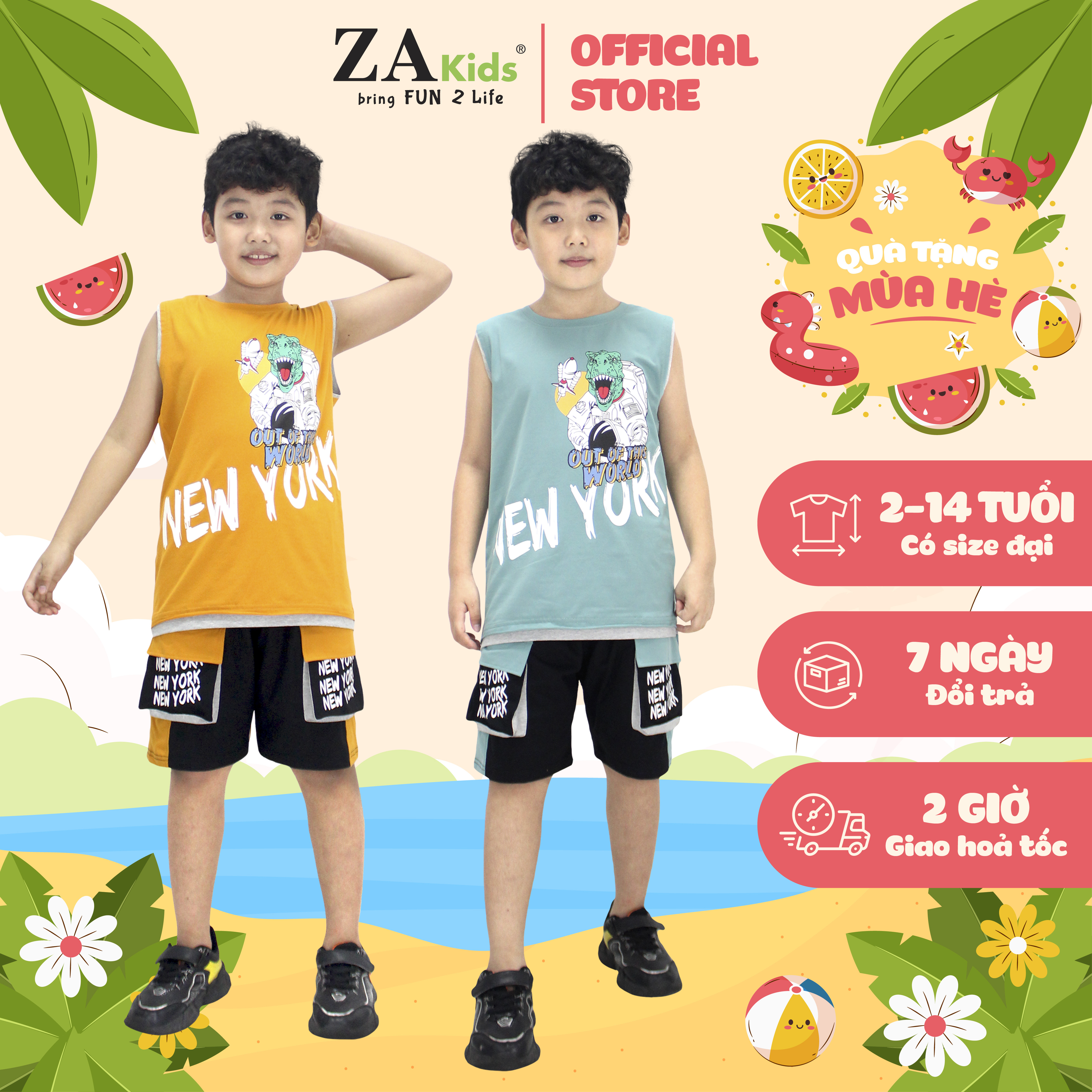 Đồ bộ quần áo sát nách mùa hè cho bé trai từ za02340sn