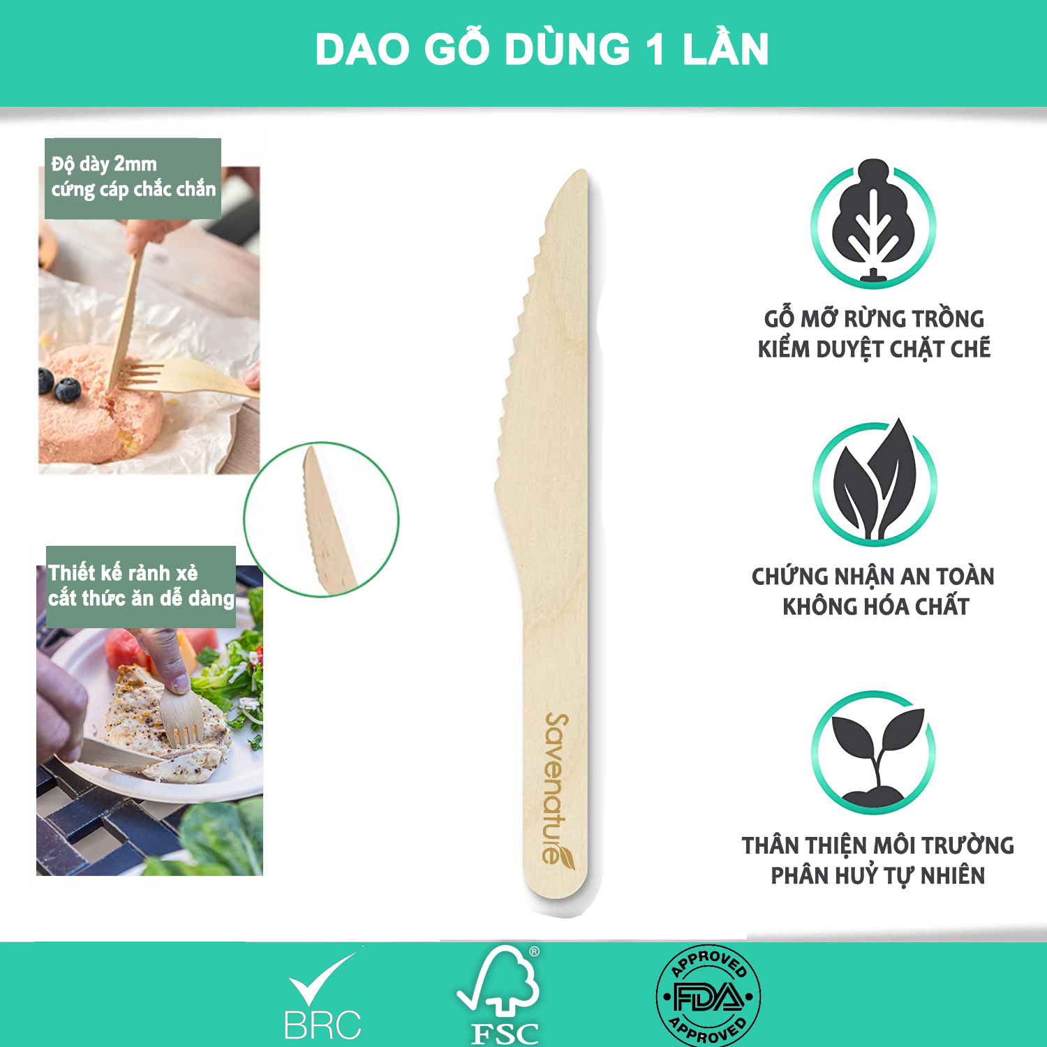 Dao Gỗ Dài 16cm Dùng 1 lần thân thiện môi trường