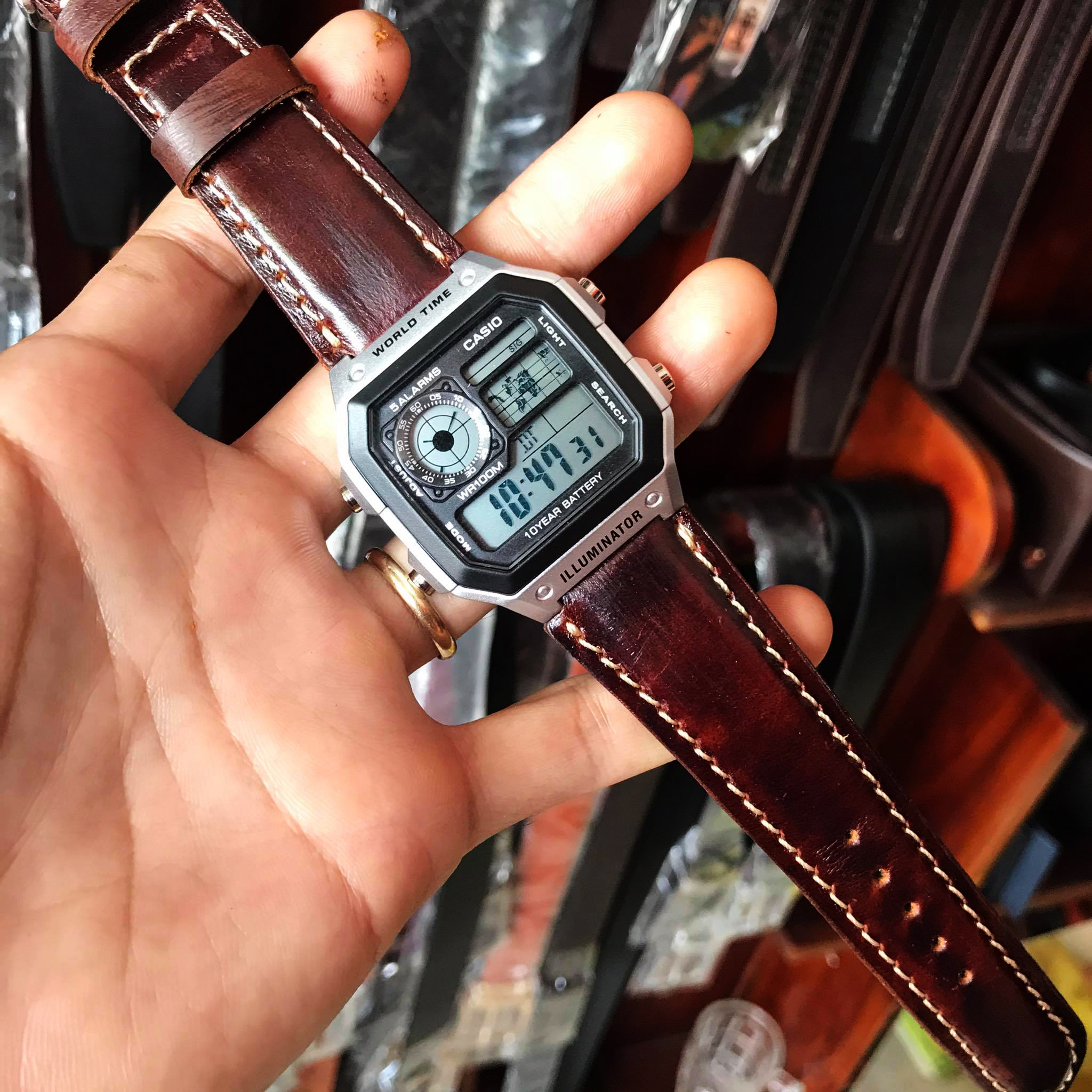 Dây da đồng hồ da bò casio ae1200whd