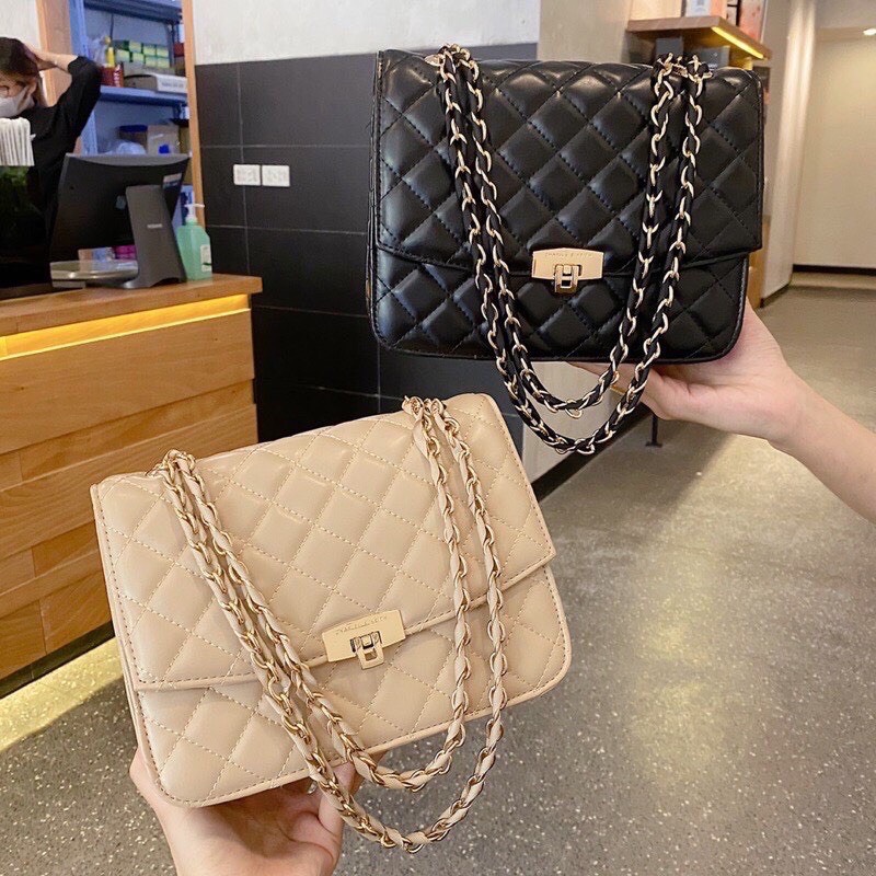 Túi xách nữ, túi đeo chéo trần trám khóa gập lm 400